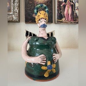 Rare Signed Carl Block Ceramic Bell – Whimsical Folk‎ Art Sculpture